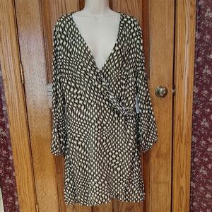 Silky-Like Time and Tru Olive and Cream Patterned Dress XL